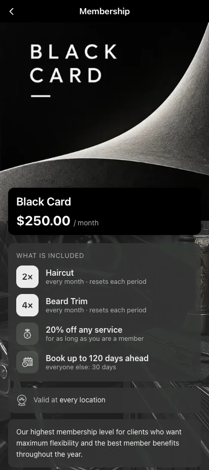 Membership plan page
